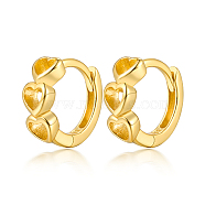 925 Sterling Silver Hoop Earrings, Hollow Heart, with 925 Stamp, Golden, 3mm(ZY5984-1)