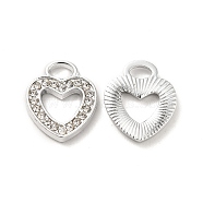 Rhinestone Pandants, with Rack Plating Platinum Alloy Findings, Nickel Free, Hollow Out Heart Charms, Crystal, 13x11x1.5mm, Hole: 2x3.5mm(ALRI-O024-04P-01)