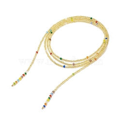 Glass Seed Beaded Rope Knot Multi Layered Necklace for Women, Gold, 61.02 inch(155cm)(NJEW-JN03907)