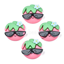 Opaque Resin Cabochons, Rubberized Style, Girl Head with Glasses, Hot Pink, 26x26x7.5mm(CRES-S308-010)