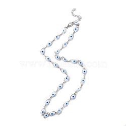 Evil Eye Plastic Link Chain Necklace, 304 Stainless Steel Jewelry for Women, White, 17-1/2~17-5/8 inch(44.4~44.7cm)(NJEW-H169-03P-01)