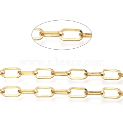 3.28 Feet Ion Plating(IP) 304 Stainless Steel Paperclip Chains, Unwelded, Flat Oval, Golden, 9.5x5x1.5mm(X-CHS-D030-01G)