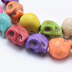 Synthetic Turquoise Beads Strands, Skull, Dyed, Mixed Color, 13~13.5x12x10~10.5mm, Hole: 1mm(X-G-E476-03B)