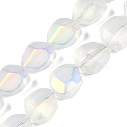 Electroplate Glass Beads Strands, Frosted, Faceted Polygon, Clear AB, 12.5x9.5x7mm, Hole: 1mm, about 50pcs/strand, 23.86''(60.6cm)(EGLA-C009-01A-AB02)