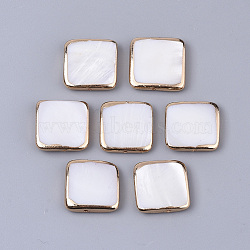 Edge Golden Plated Natural Freshwater Shell Beads, Square, Seashell Color, 14~15x14.5x3mm, Hole: 0.8mm(X-SHEL-S276-47)