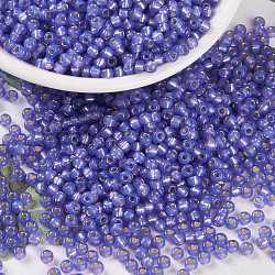 MIYUKI Round Rocailles Beads, Japanese Seed Beads, (RR649) Dyed Violet Silverlined Alabaster, 8/0, 3mm, Hole: 1mm, about 422~455pcs/bottle, 10g/bottle(SEED-JP0009-RR0649)