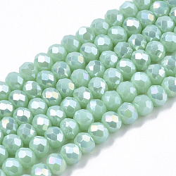 Electroplate Glass Beads Strands, Opaque Solid Color, AB Color Plated, Faceted, Rondelle, Dark Turquoise, 4x3mm, Hole: 0.4mm, about 130pcs/strand, 16.54 inch(42cm)(EGLA-A034-P4mm-B16)
