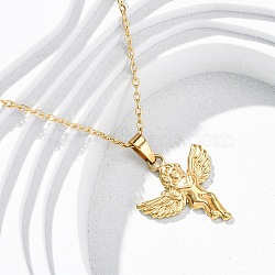 304 Stainless Steel Cupid Pendant Necklaces, Ion Plating(IP), Real 18K Gold Plated, 17.91 inch(45.5cm)(NJEW-H059-31G)