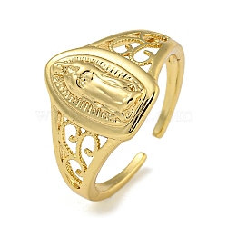 Oval with Virgin Mary Brass Open Cuff Rings for Women, Real 18K Gold Plated, 13.5mm, Adjustable(RJEW-Z050-06G)