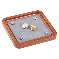 Square Wood Jewelry Storage Tray with Microfiber Fabric Mat Inside, Cosmetics Jewelry Organizer Holder, Gray, 14.1x14.1x1.7cm(ODIS-WH0030-37B-03)
