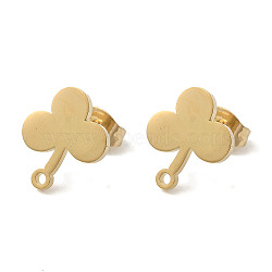 Ion Plating(IP) 304 Stainless Steel Stud Earring Findings, Clover, Golden, 12x10.5mm, Hole: 1.2mm, Pin: 0.7x11mm(STAS-I206-88G)