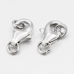 Anti-Tarnish Rhodium Plated 925 Sterling Silver Lobster Claw Clasps, Platinum, 8x5x2.5mm, Hole: 1.5mm(STER-O015-A-04)