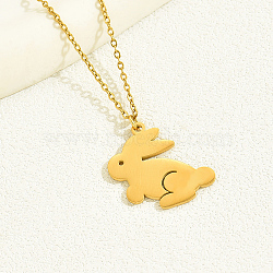 Cute Bunny Stainless Steel Pendant Necklace, Fashionable Animal Jewelry for Women, Real 18K Gold Plated, 17.72 inch(45cm)(PO7097)