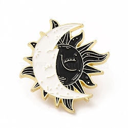 Moon and Sun Enamel Pin, Golden Alloy Brooch for Backpack Clothes, Black and White, 35x29x1.5mm(JEWB-B005-06)