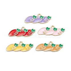 Alloy Enamel Pendants, for Earrings, Light Gold, Carrot, Mixed Color, 10x27x2mm, Hole: 1.6mm(ENAM-O048-04KCG)