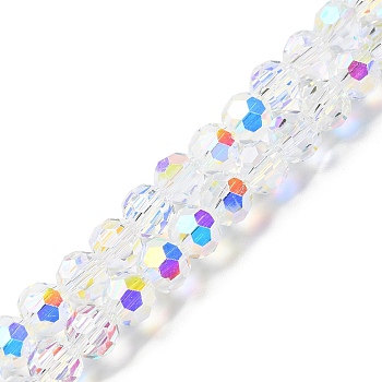 Electroplate Glass Beads Strands, AB Color Plated, Faceted, Rondelle, Clear AB, 8x7.3mm, Hole: 1.4mm, about 70pcs/strand, 20.28''(51.5cm)