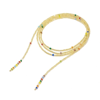 Glass Seed Beaded Rope Knot Multi Layered Necklace for Women, Gold, 61.02 inch(155cm)