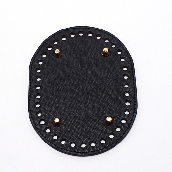 Oval PU Leather Purse Bottom, with Iron Findings, Knitting Bag Accessories, Black, 11.1x14.5x0.5~1.05cm, Hole: 4.5mm