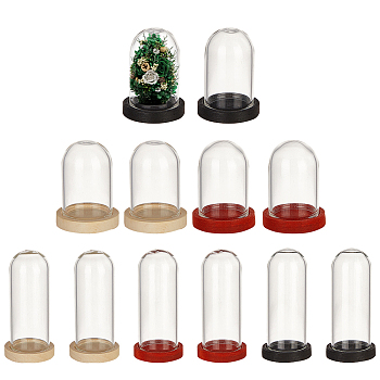 12Pcs 2 Style Mini Cloche Bell Jars, Glass Dome, Column Glass Display Cover, with 12Pcs 3 Colors Natural Wood Cabochon Settings, Mixed Color
