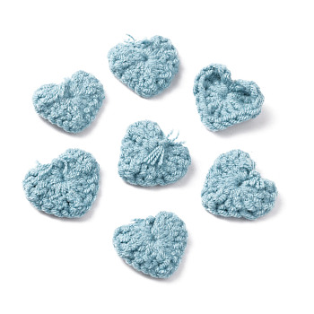 Handicraft Cotton Knitting Heart Ornament Accessories, for DIY Costume, Hat, Bag, Sky Blue, 19~19.5x21.5~24.5x4~5mm