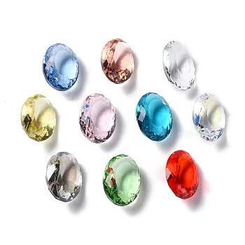 Transparent Glass Rhinestone Cabochons, Faceted, Pointed Back, Oval, Mixed Color, 14x10x6mm