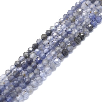Natural Iolite/Cordierite/Dichroite Beads Strands, Faceted, Round, 4mm, Hole: 0.8mm, about 108pcs/strand, 15.16''~15.55''(38.5~39.5cm)
