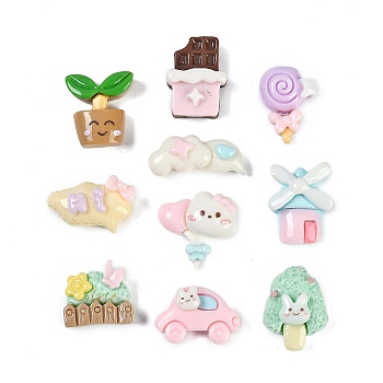 Cartoon Resin Cabochons, Mixed Shapes, Mixed Color, 7~15x10.5~17.5x5.5~7.5mm