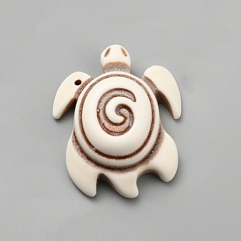 Synthetic Turquoise Pendants, Sea Turtle Charms, Floral White, 41.5x35x12.5mm, Hole: 1.8mm