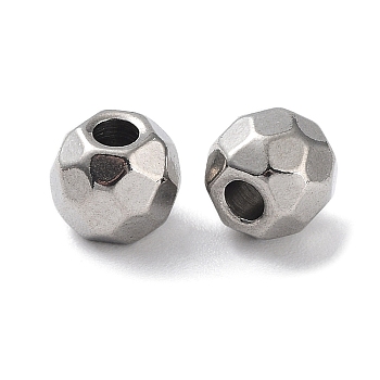 303 Stainless Steel Beads, Diamond Cut, Round, Stainless Steel Color, 6mm, Hole: 2mm