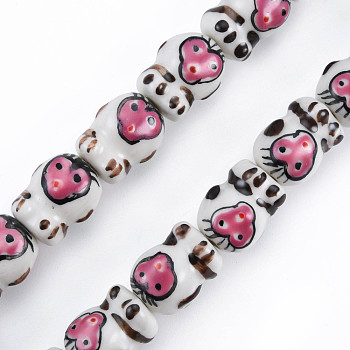Handmade Porcelain Bead Strands, Famille Rose Style, Monkey, Coconut Brown, 17x13x13mm, Hole: 2mm, about 18pcs/strand, 11.89 inch(30.2cm)
