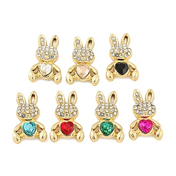 UV Plating Alloy Pendants, with Glass and Rhinestone, Rabbit, Mixed Color, 21x13x4mm, Hole: 3x0.5mm