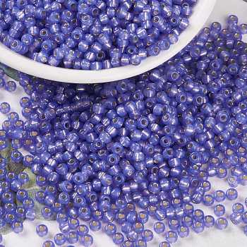 MIYUKI Round Rocailles Beads, Japanese Seed Beads, (RR649) Dyed Violet Silverlined Alabaster, 8/0, 3mm, Hole: 1mm, about 422~455pcs/bottle, 10g/bottle