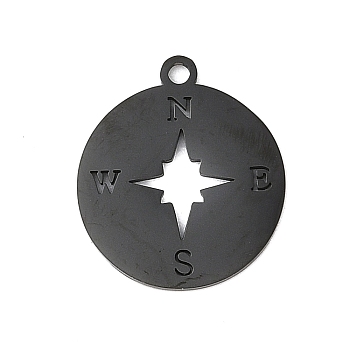 Ion Plating(IP) 304 Stainless Steel Pendants, Laser Cut, Compass, Black, 17x15x1mm, Hole: 1.4mm