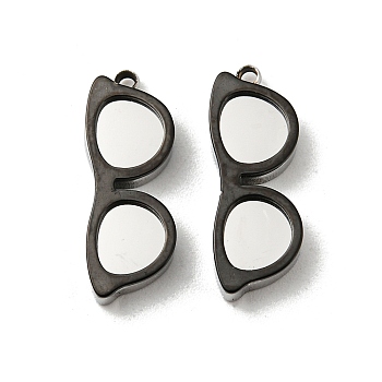 304 Stainless Steel Pendants, Glasses Charms, Stainless Steel Color & Black, 17.5x6.5x2.5mm, Hole: 1.2mm