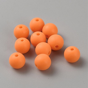 Acrylic Frosted Round Beads, Orange, 7.8x7mm, Hole: 1.6mm
