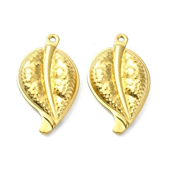 Ion Plating(IP) 304 Stainless Steel Pendants, Leaf Charms, Real 18K Gold Plated, 23.5x13x4mm, Hole: 1.1mm