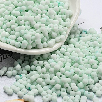 Macaron Color Opaque Frosted Glass Seed Beads, Peanut, Honeydew, 6x3x3mm, Hole: 1.2mm, about 4000pcs/pound