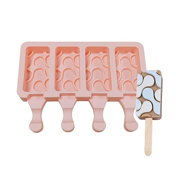 Food Grade DIY Rectangle Ice-cream Silicone Molds, Ice Pop Molds, for Making Ice Cream, 4 Cavities, Light Salmon, 129x180x23mm, Inner Diameter: 69x35mm
