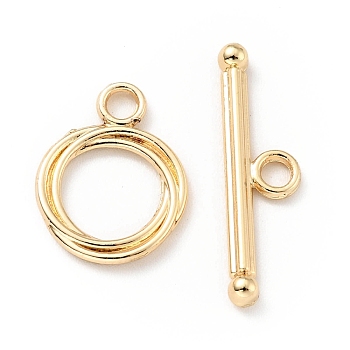 Rack Plating Brass Toggle Clasps, Cadmium Free & Lead Free, Long-Lasting Plated, Ring, Light Gold, Ring: 16.5x13x1.5mm, Hole: 2.4mm, Bar: 24x6.5x2.5mm, Hole: 2.4mm