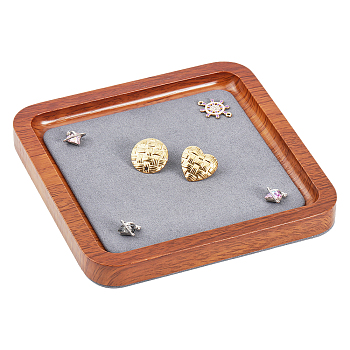 Square Wood Jewelry Storage Tray with Microfiber Fabric Mat Inside, Cosmetics Jewelry Organizer Holder, Gray, 14.1x14.1x1.7cm