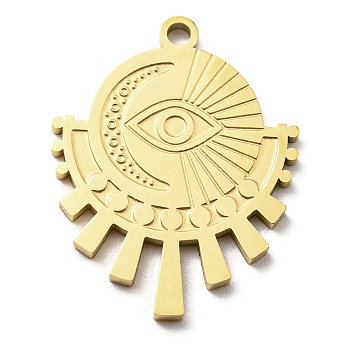 Ion Plating(IP) 316L Surgical Stainless Steel Pendants, Textured, Sun Charms with Eye, Real 18K Gold Plated, 24.5x19x1.5mm, Hole: 1.8mm