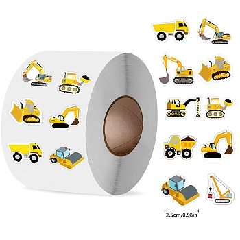 Roll Stickers, 10 Different Designs Decorative Sealing Stickers, Vehicle, Yellow, 25x30mm, 500pcs/roll