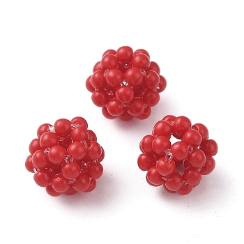 Normal Glass Beads, Seed Bead Braided Round, Ball Cluster Bead, Dark Red, 14x14x14mm, Hole: 4x3.5mm