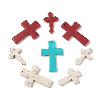 Synthetic Howlite Pendants, Mixed Dyed and Undyed, Mixed Cross Charms, Mixed Color, 40~44x29~30x5mm, Hole: 1.2mm