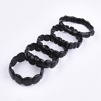 Natural Black Agate Stretch Bracelets, Rectangle & Bamboo, 2 inch~2-1/8 inch(5~5.5cm)