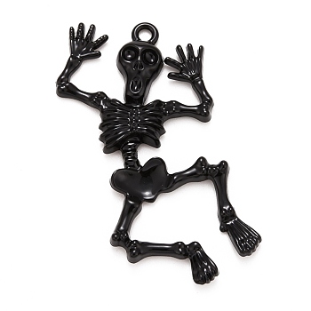 Halloween Alloy Pendants, Skeleton, Electrophoresis Black, 49x27x3.5mm, Hole: 2mm