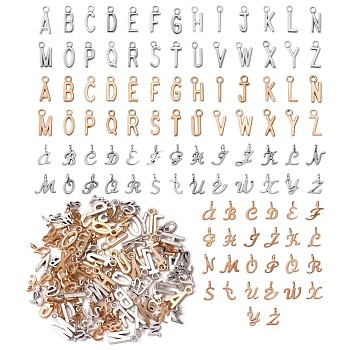 156Pcs Alloy Charms, Initial Letter A~Z, Golden & Silver, 10.8x7.8x1.5mm, Hole: 1.5mm
