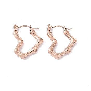Ion Plating(IP) 304 Stainless Steel Heart Hoop Earrings for Women, Rose Gold, 21.5x17.5x3mm, Pin: 0.6mm