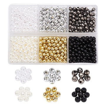 DIY Round Beads DIY Making Finding Kit, Including ABS Plastic Beads, Iron Spacer Beads, Mixed Color, 4mm, Hole: 1.4~1.6mm, 850~900pcs/set(DIY-YW0005-02)