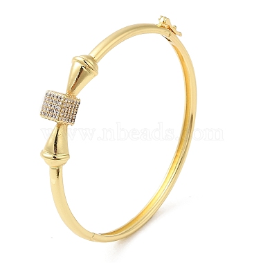 Brass Cube Hinged Bangle with Cubic Zirconia for Women(BJEW-K229-04G)-2